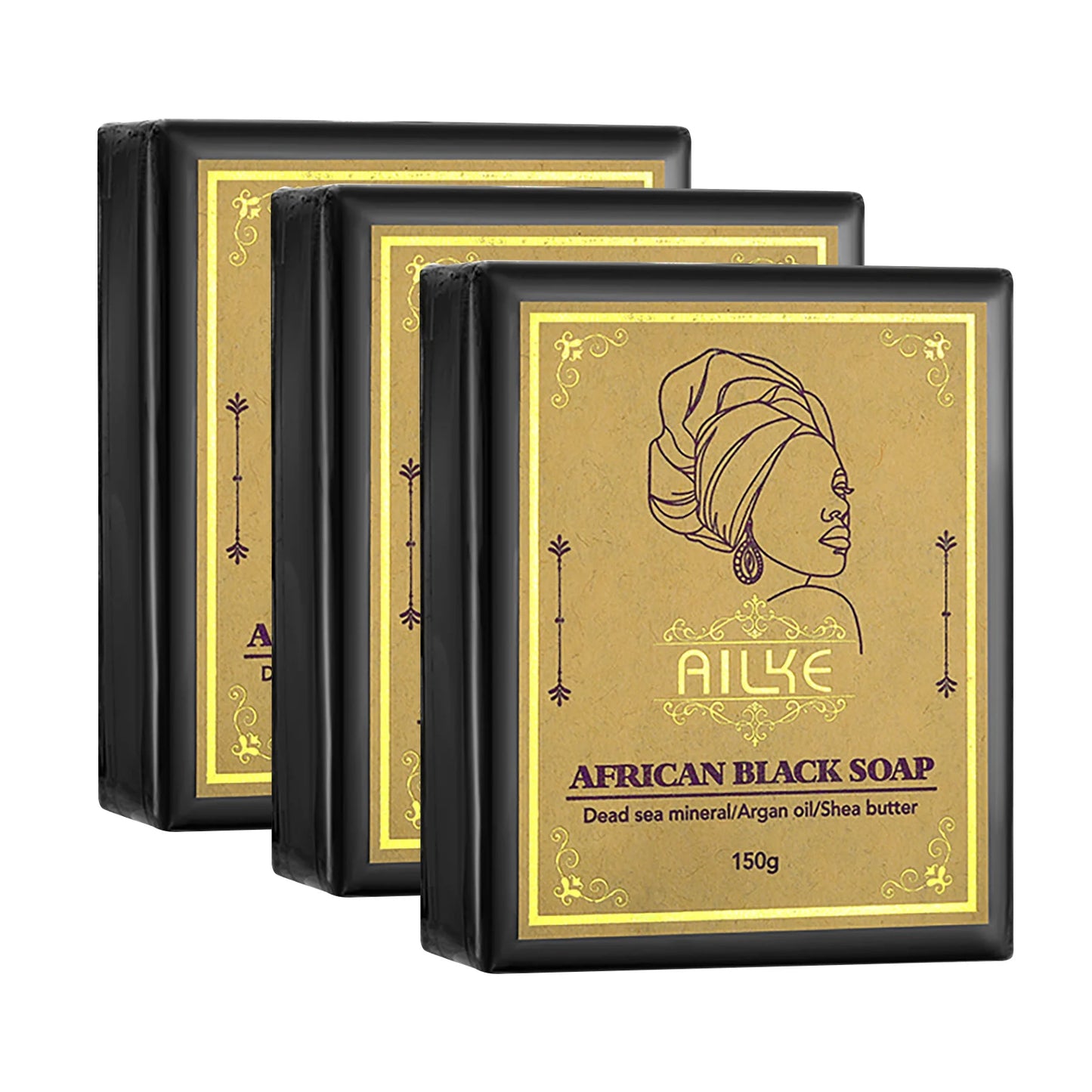 AILKE African Natural Black Soap - Face & Body Exfoliant for Brightening Skin Acne Reduction Deep Cleansing Moisturizing Handmade