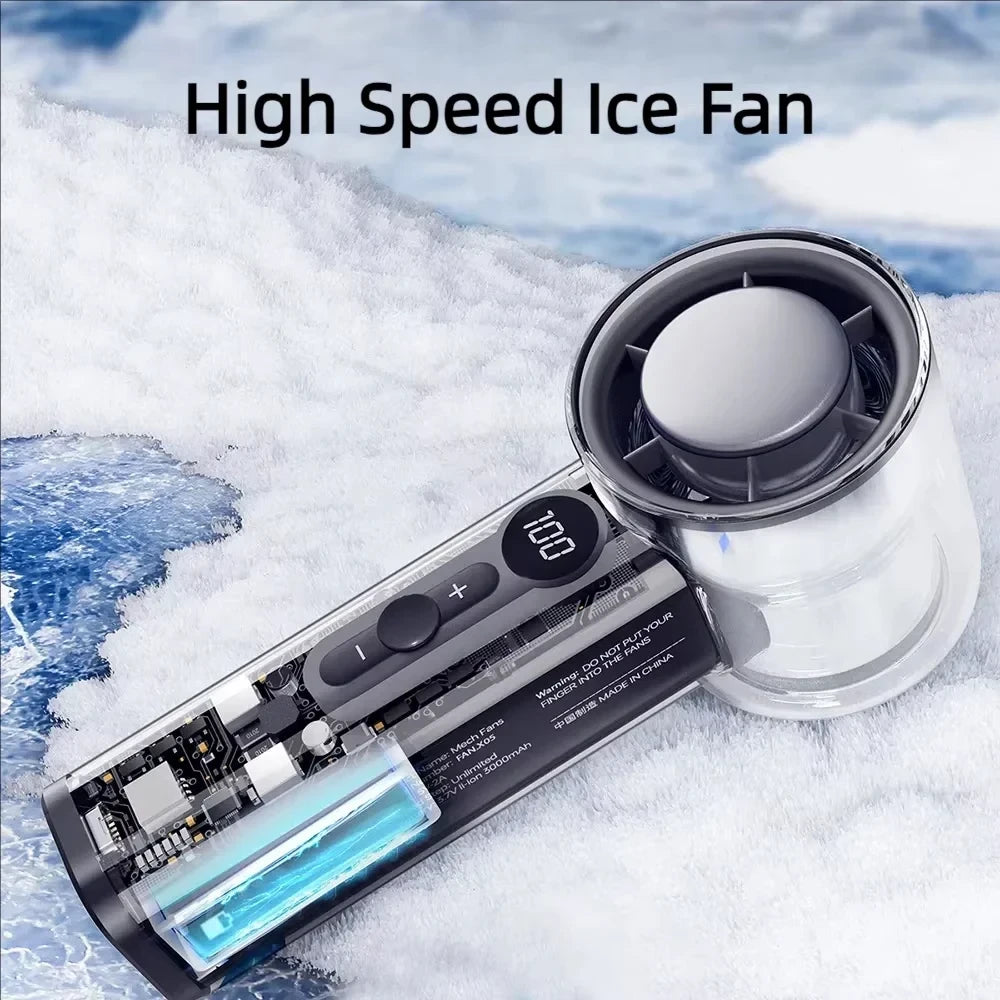 "Ice-Cooling Handheld Fan: Instant Chill Semiconductor Technology, 3000mAh Rechargeable USB Portable Fan"