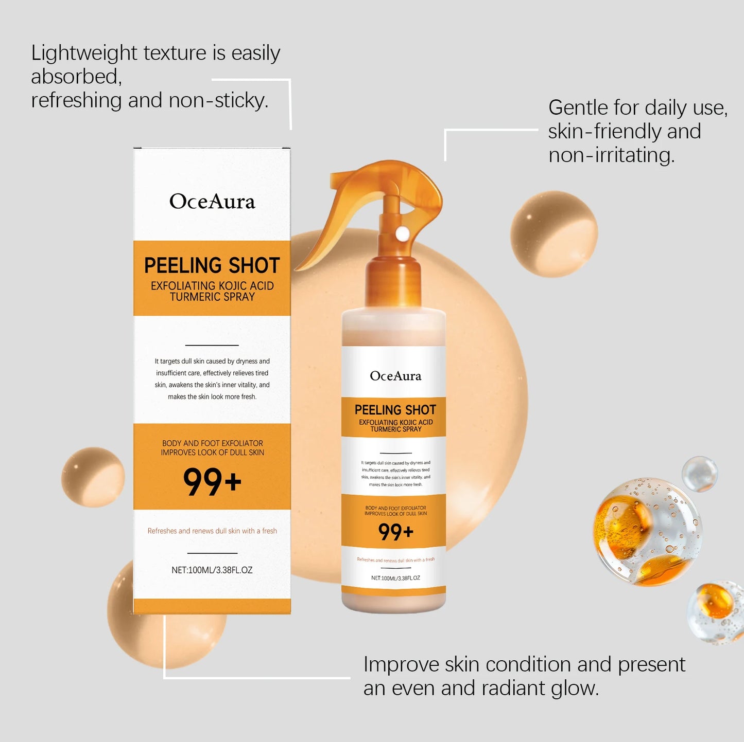 Kojic Acid Turmeric Spray and Serum Keratin Care Exfoliating Peeling Solution Nourishing Hydrating Skin Care Firmness