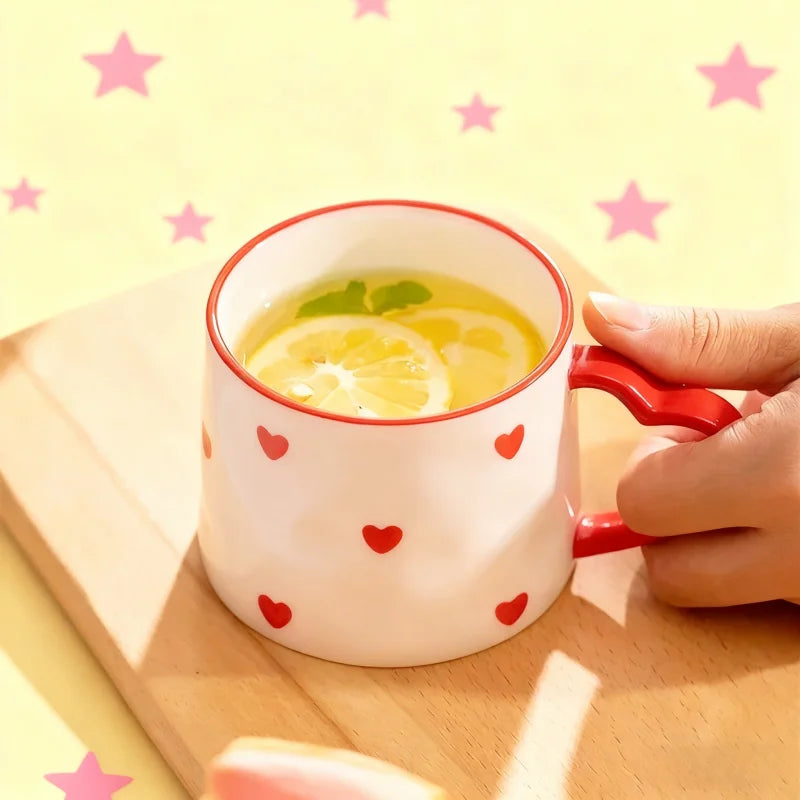 Ceramic Mug Creative Cute Hand-Painted Love Heart Coffee Cup Milk Oatmeal Breakfast Afternoon Tea Cup Valentine's Day Present