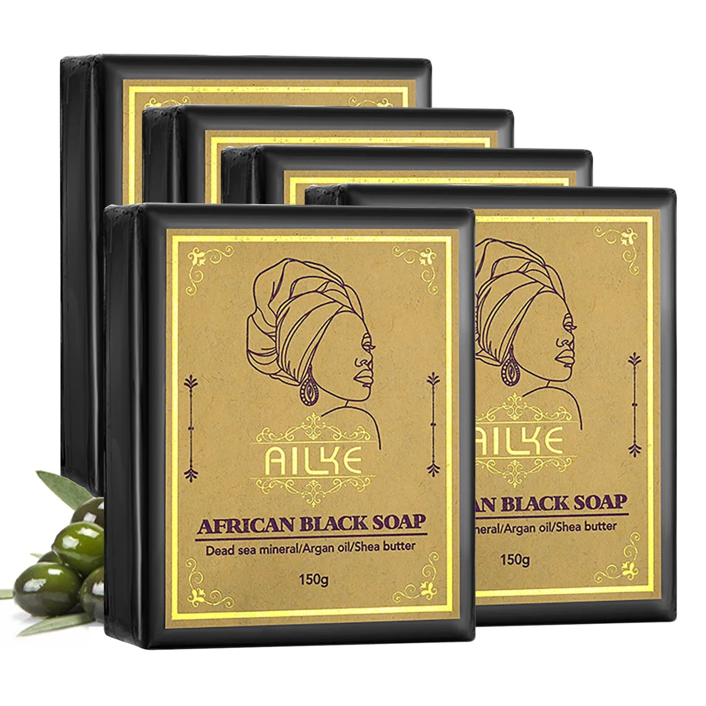 AILKE African Natural Black Soap - Face & Body Exfoliant for Brightening Skin Acne Reduction Deep Cleansing Moisturizing Handmade