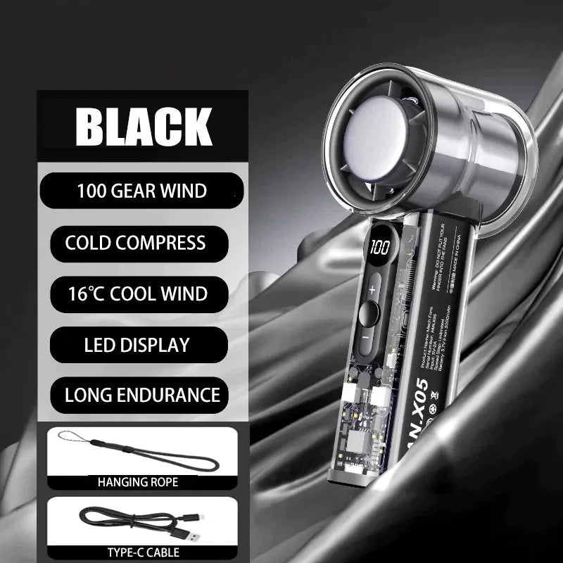 "Ice-Cooling Handheld Fan: Instant Chill Semiconductor Technology, 3000mAh Rechargeable USB Portable Fan"