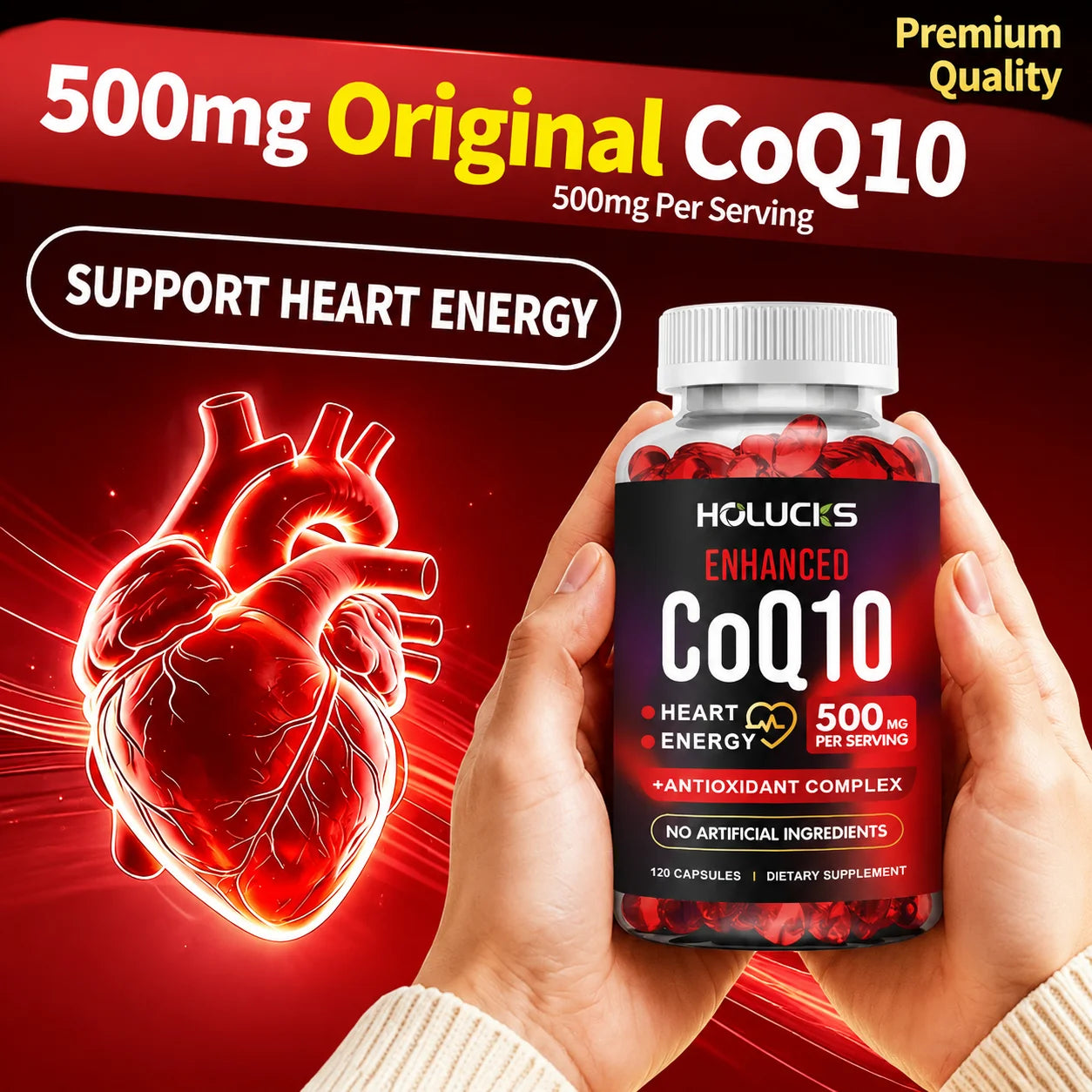 CoQ10 Supplement, Antioxidant for Cardiovascular & Heart Health, Immune Energy & Vitality Support, Super Absorption, Non-GMO