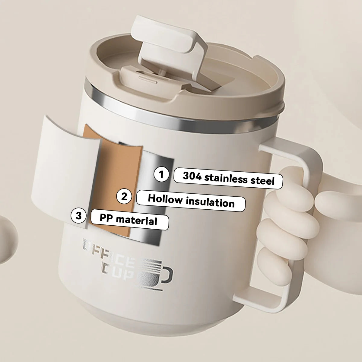 Double Wall Insulated Coffee Mug 304 Stainless Steel Milk Coffee Cup WIth Handle Leak-proof Drinking Cup Adult Student Drinkware