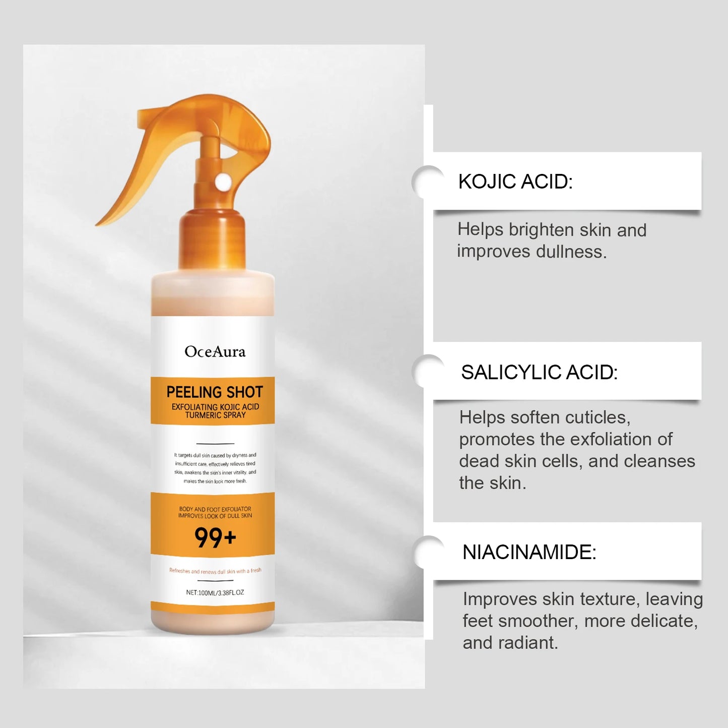 Kojic Acid Turmeric Spray and Serum Keratin Care Exfoliating Peeling Solution Nourishing Hydrating Skin Care Firmness